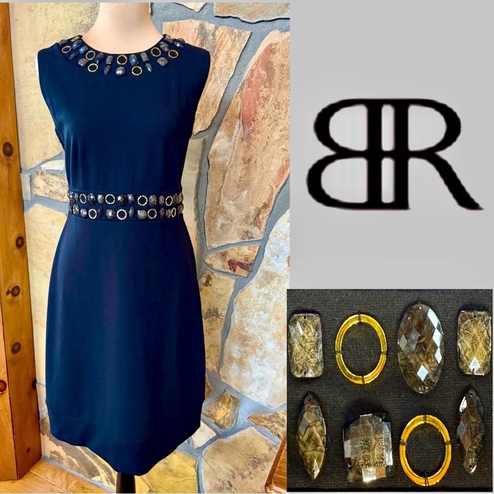 BANANA REPUBLIC Black Dress with Gold & Stone Accents (6) - Picture 1 of 17